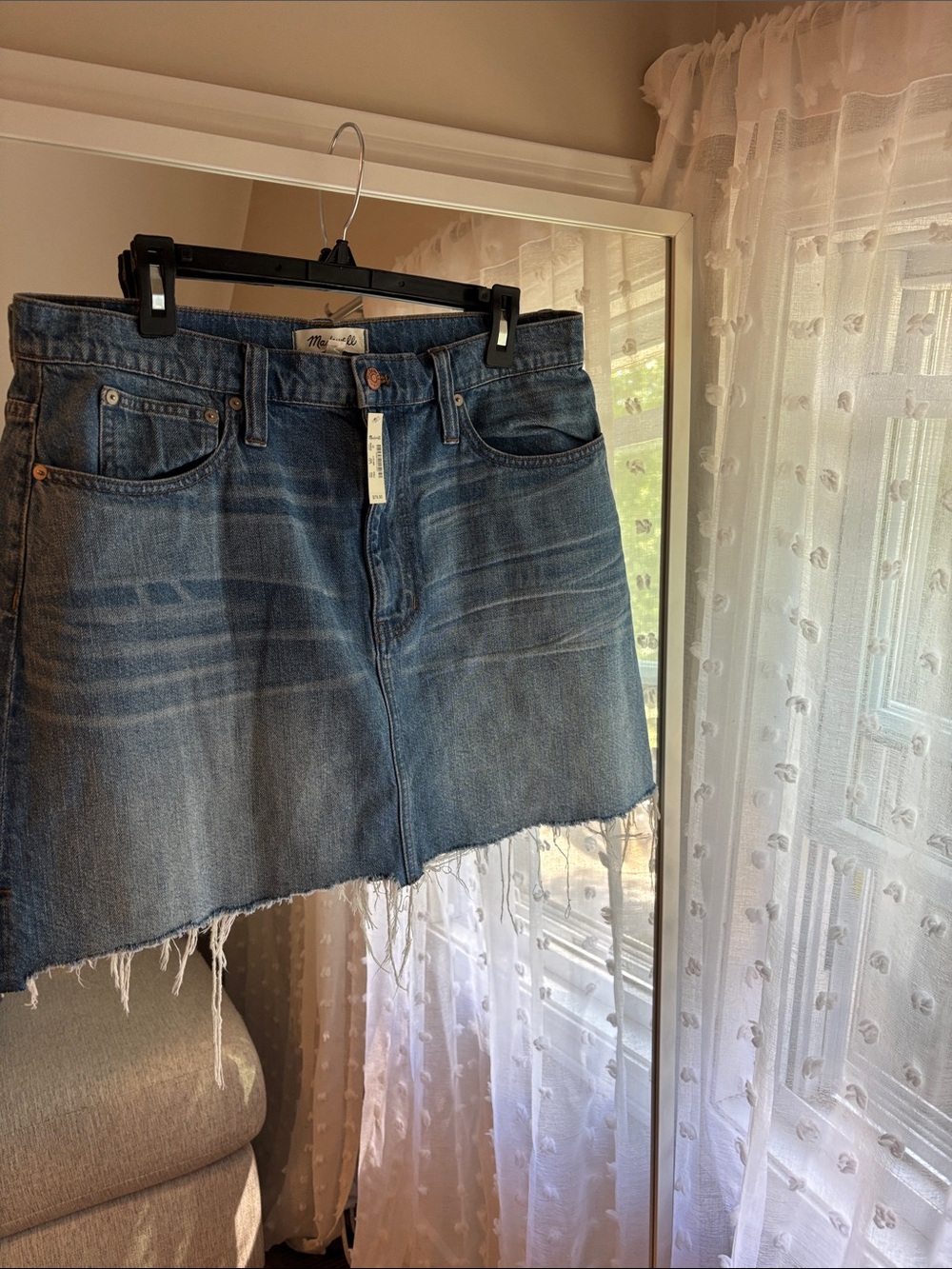 NWT Madewell Distressed Raw-Hem Denim Mini Skirt in Blue